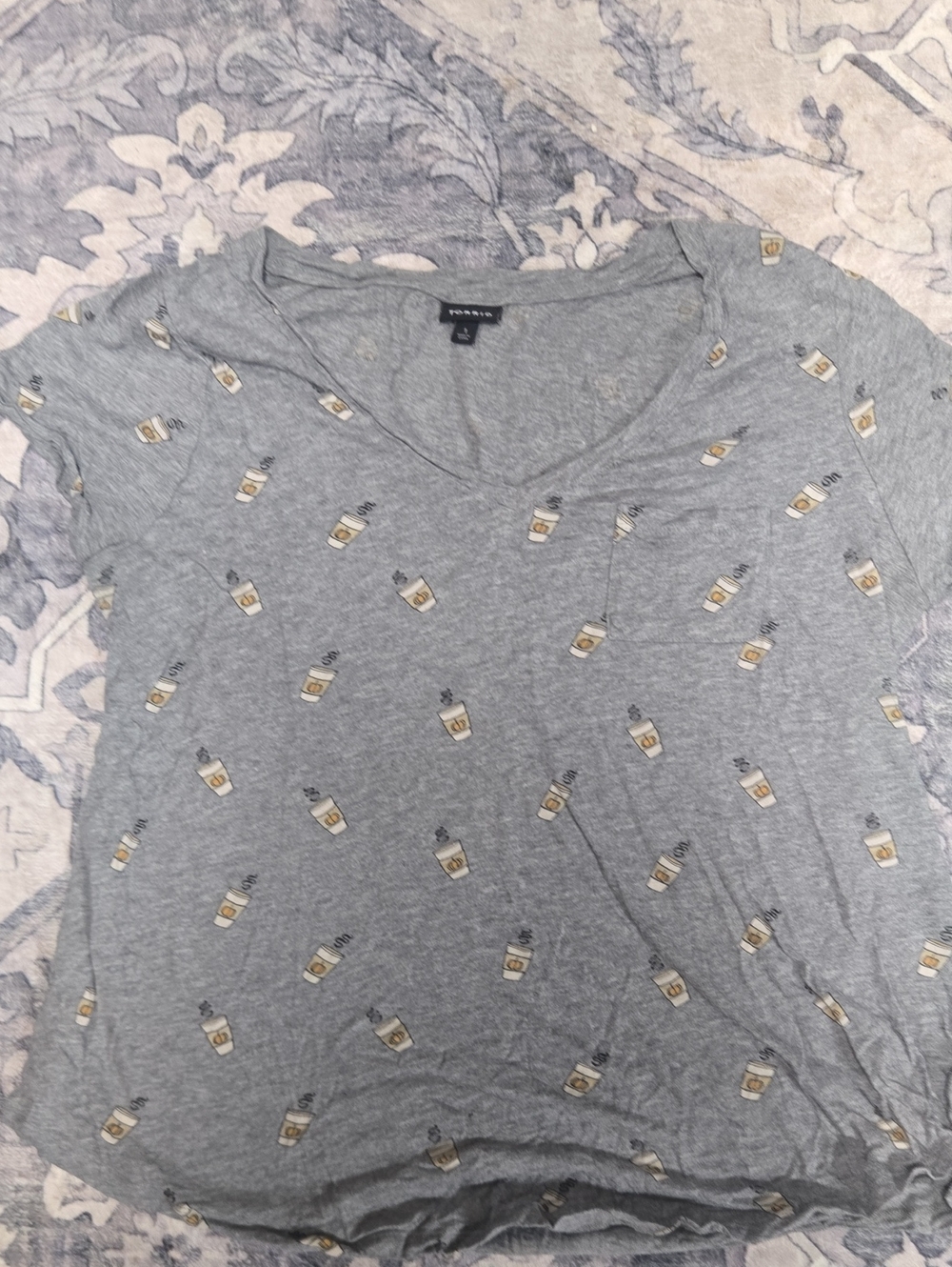 Lightweight Gray Pumpkin Latte-Print V-Neck Tee